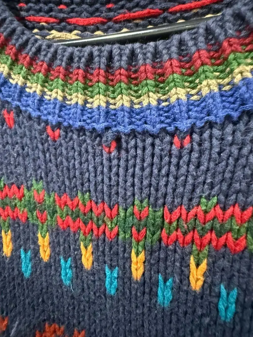 Vintage Woolrich Handframed Ramie Cotton Fair Isle Grandpa Sweater L Made HK